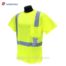 Chinese Manufacturer Wholesale 100% Polyester Mesh Yellow/orange Safety Work T Shirts With Reflective Tapes And Pocket ANSI 107